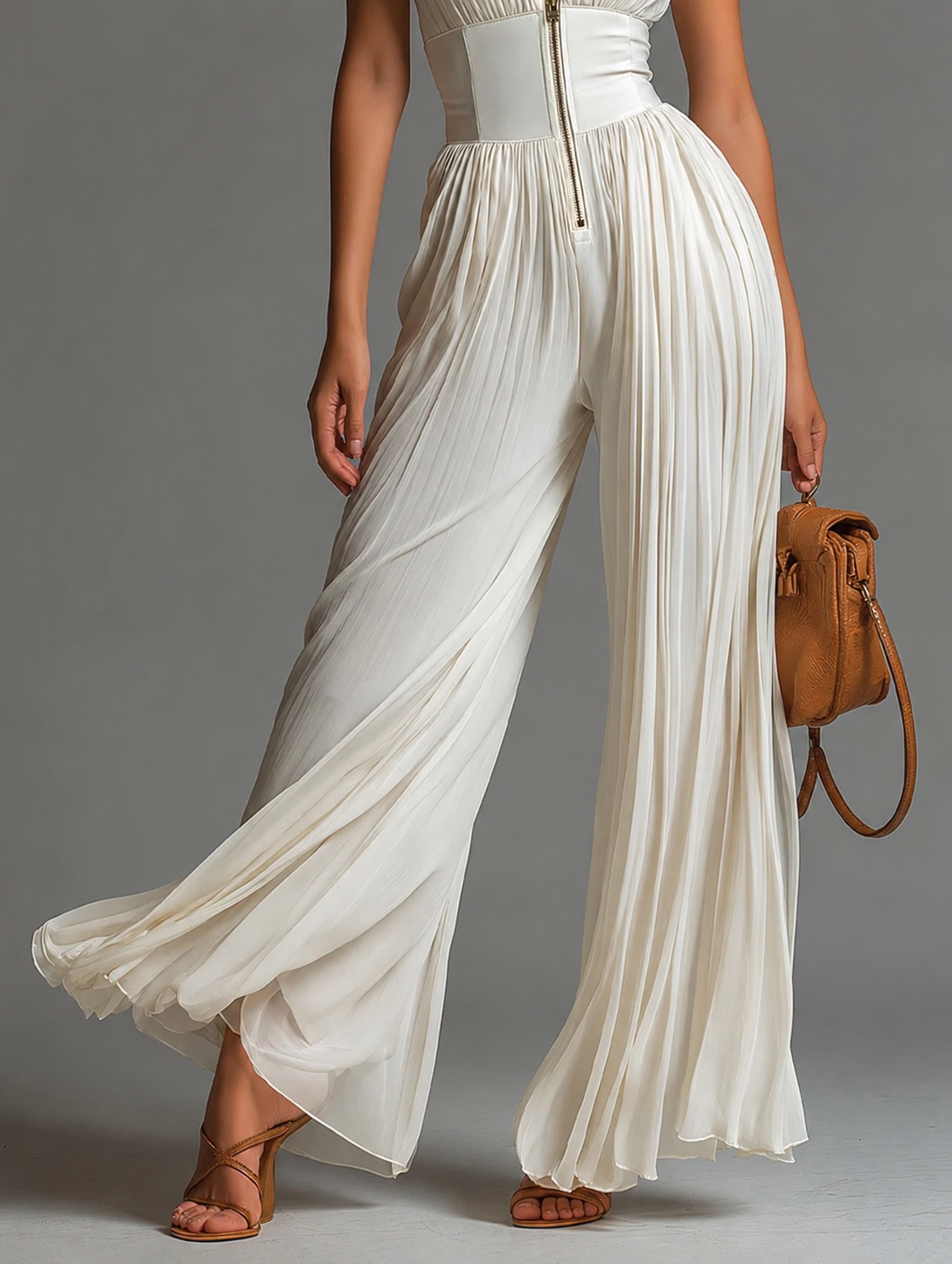 Zsófia Jumpsuit – White Pleated Chiffon