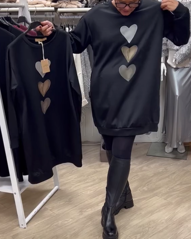 Flossy | Heart Printed Long Sleeve Sweatshirt