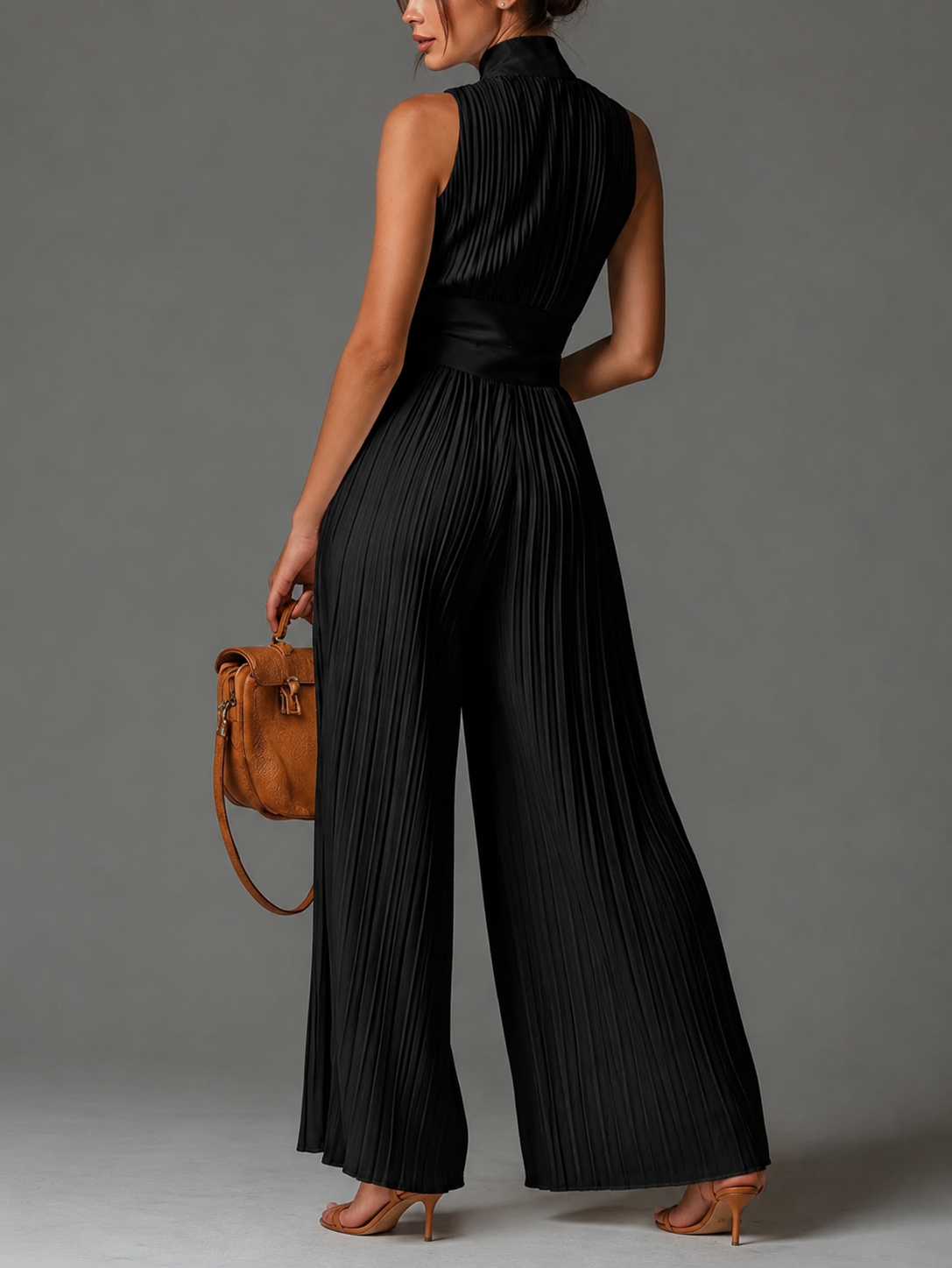 Zsófia Jumpsuit – White Pleated Chiffon