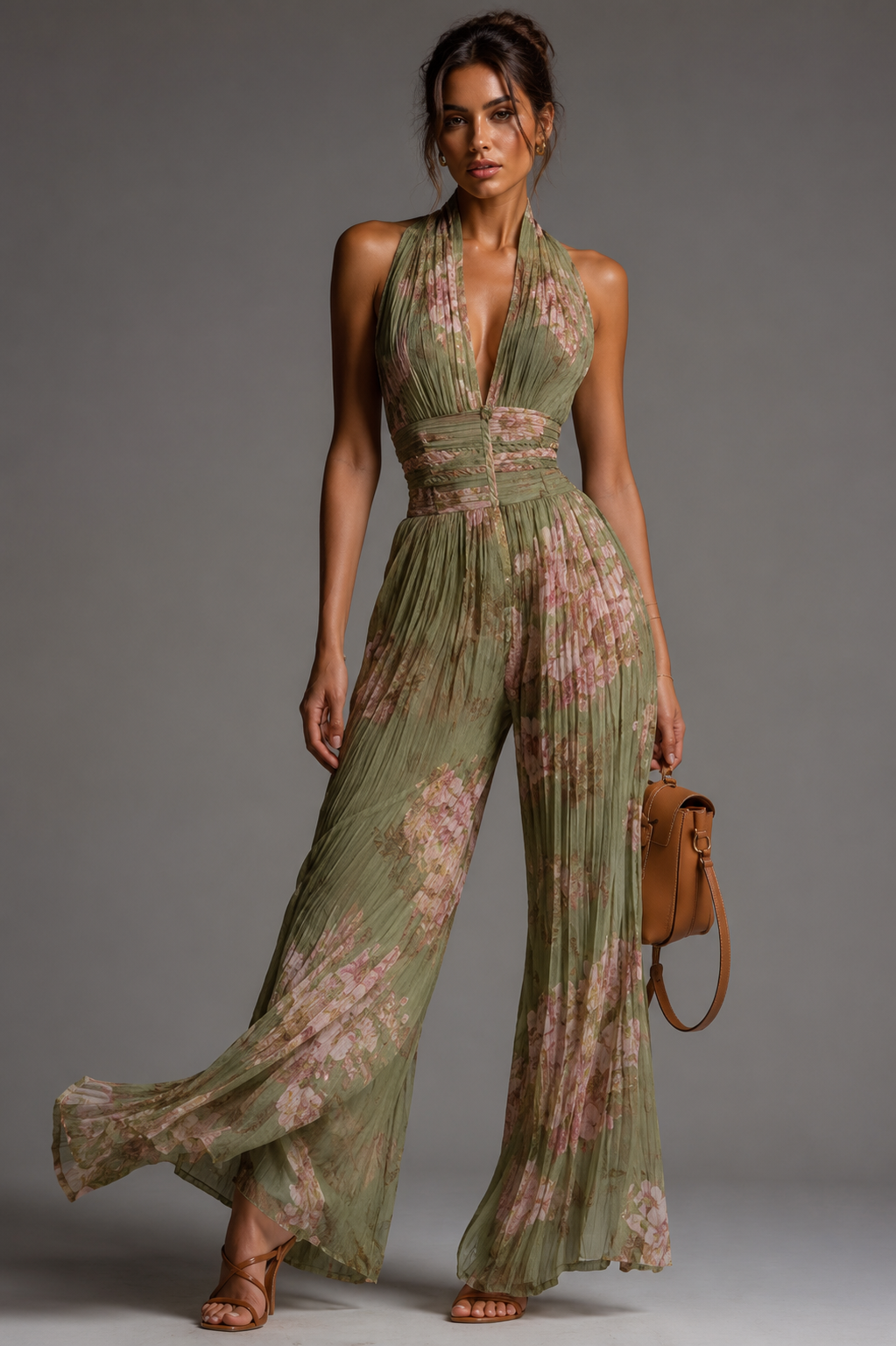Elara™ Pleated Floral Chiffon Jumpsuit