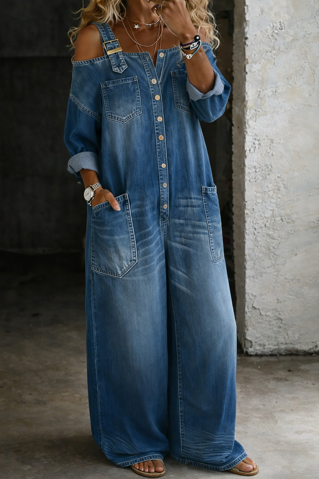 Stephanie | Off Shoulder Denim Jumpsuit