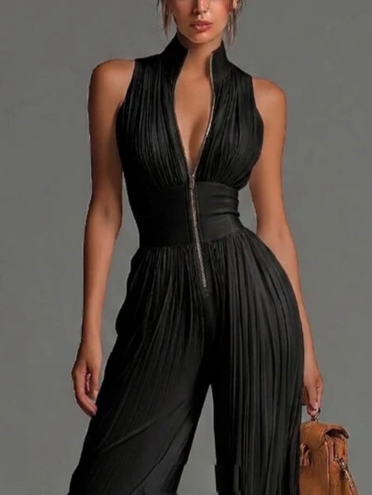 Zsófia Jumpsuit – White Pleated Chiffon