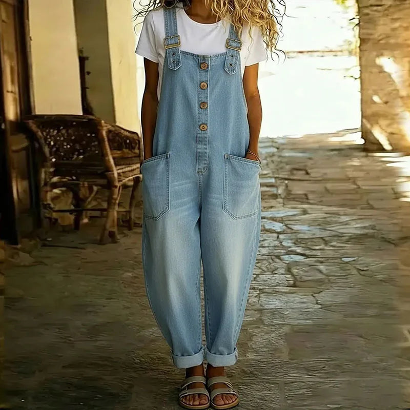 June - Vintage Soft Cotton Denim Overalls with Adjustable straps