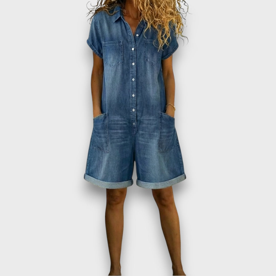 June - Vintage short Cotton Denim-Look Overalls