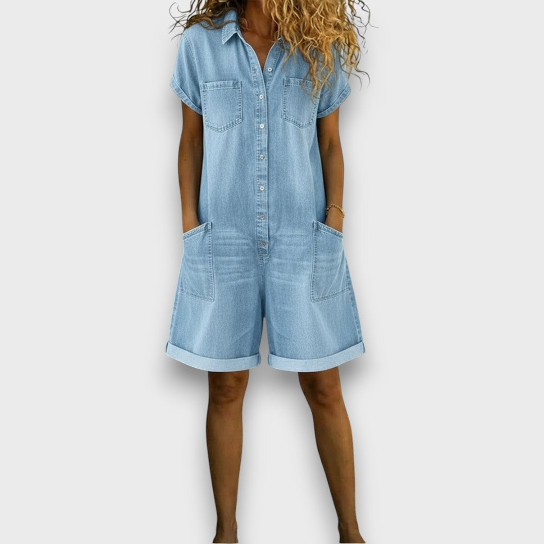 June - Vintage short Cotton Denim-Look Overalls