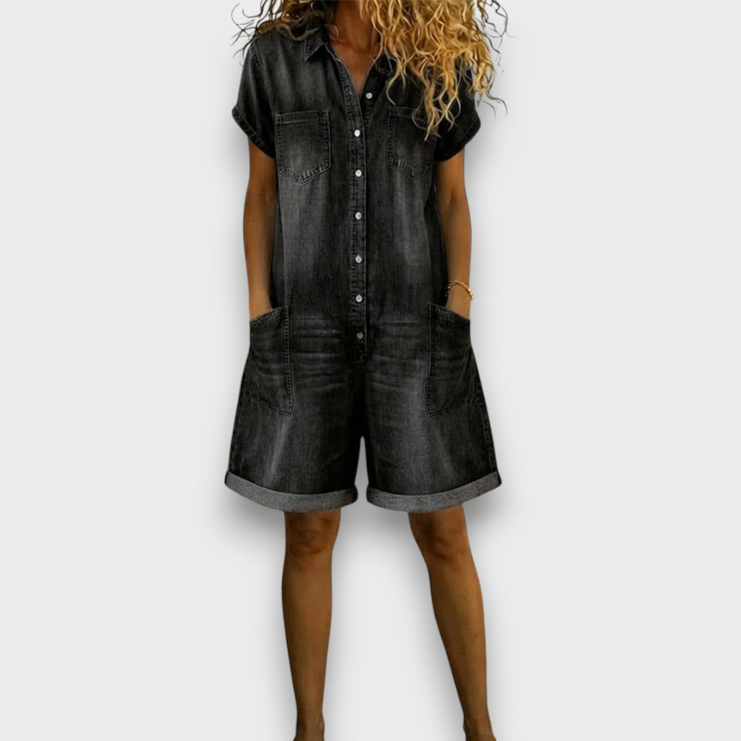 June - Vintage short Cotton Denim-Look Overalls